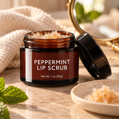 🌱 Lip Scrub | Exfoliating Blend | Lip Prep | Gift for Her | Amber Peppermint Jar