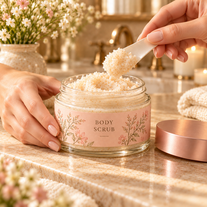 🪷 Body Scrub | Scrub Blend | Shower Ritual | Gift for Her | Rose Gold Floral Jar