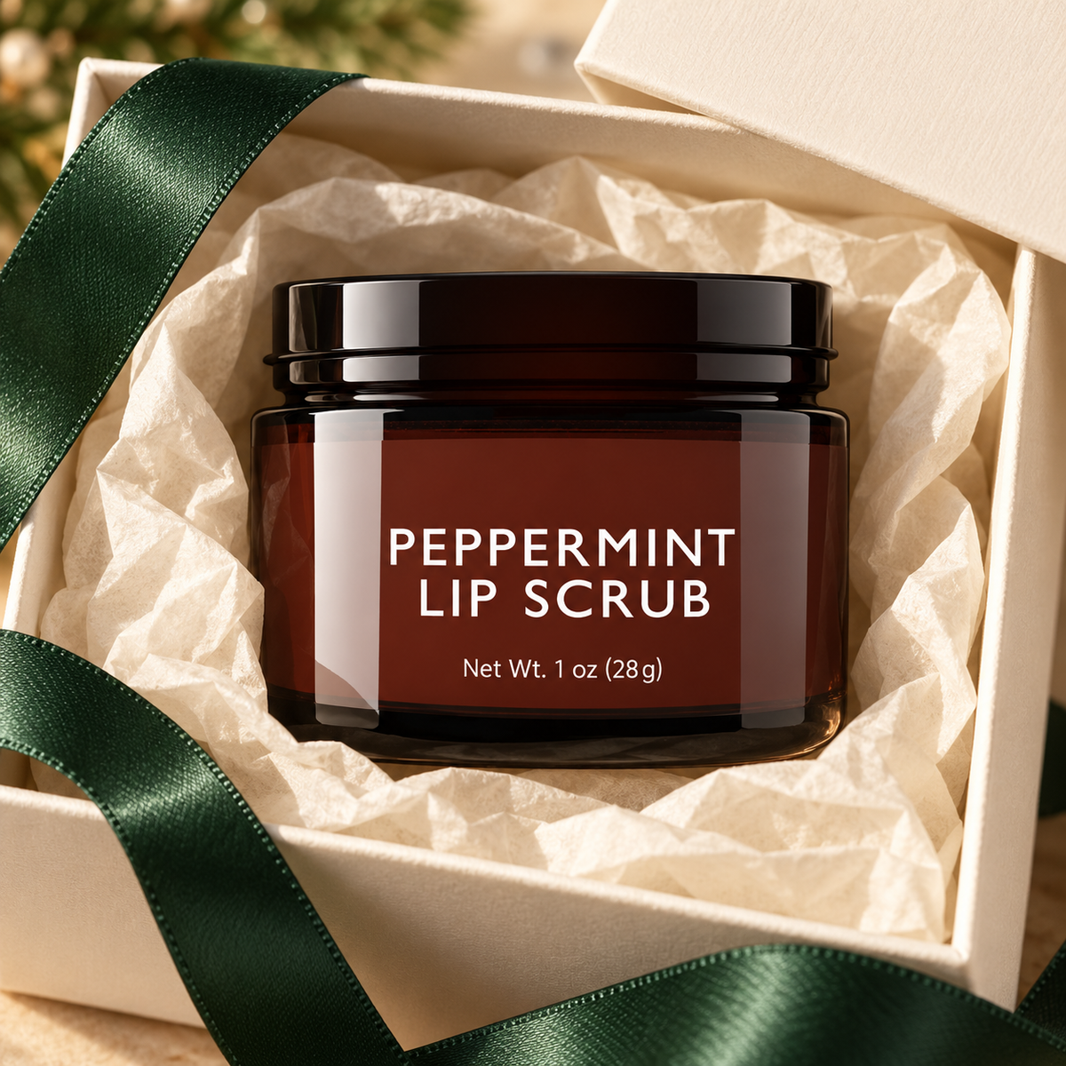 🌱 Lip Scrub | Exfoliating Blend | Lip Prep | Gift for Her | Amber Peppermint Jar