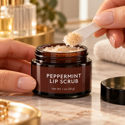 🌱 Lip Scrub | Exfoliating Blend | Lip Prep | Gift for Her | Amber Peppermint Jar