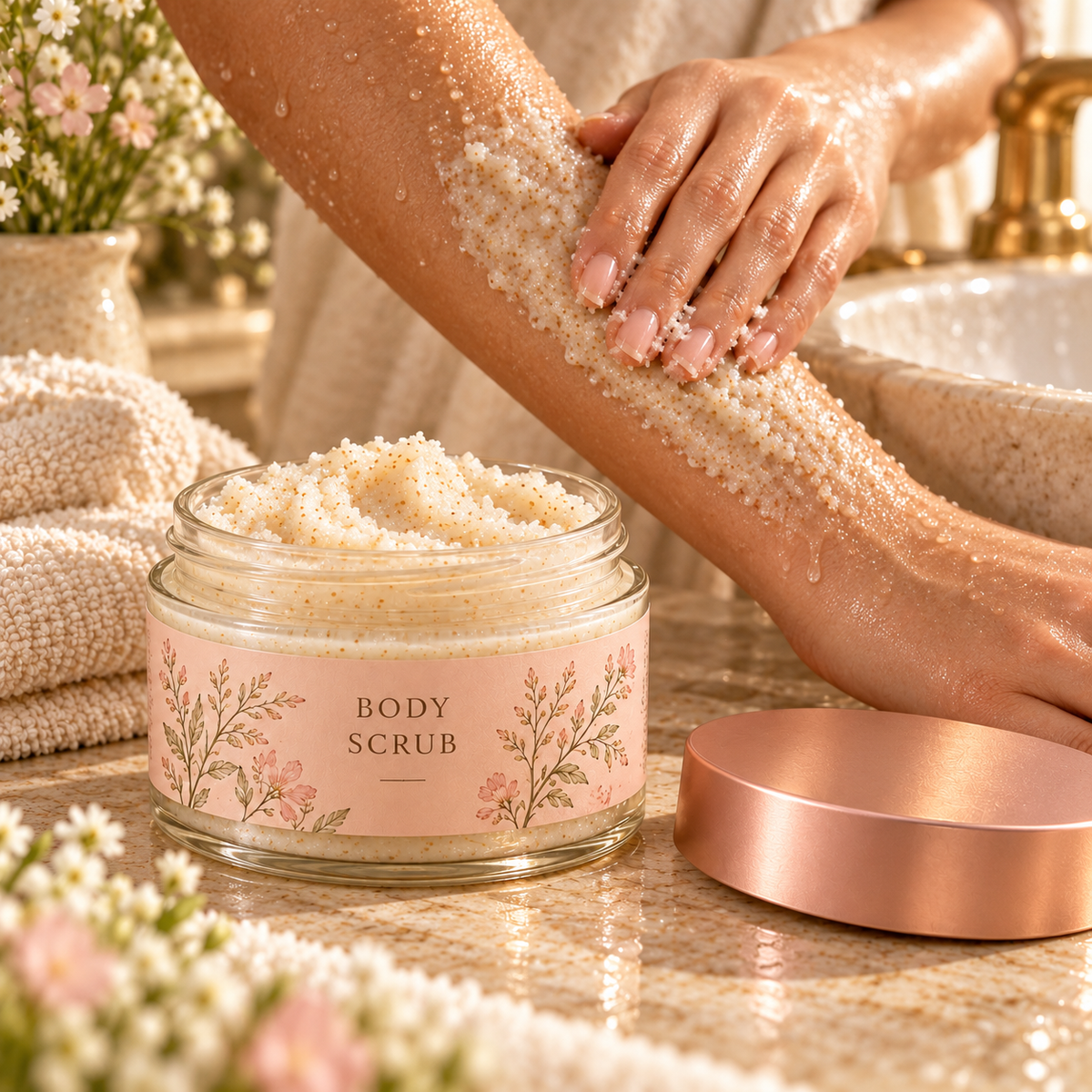 🪷 Body Scrub | Scrub Blend | Shower Ritual | Gift for Her | Rose Gold Floral Jar