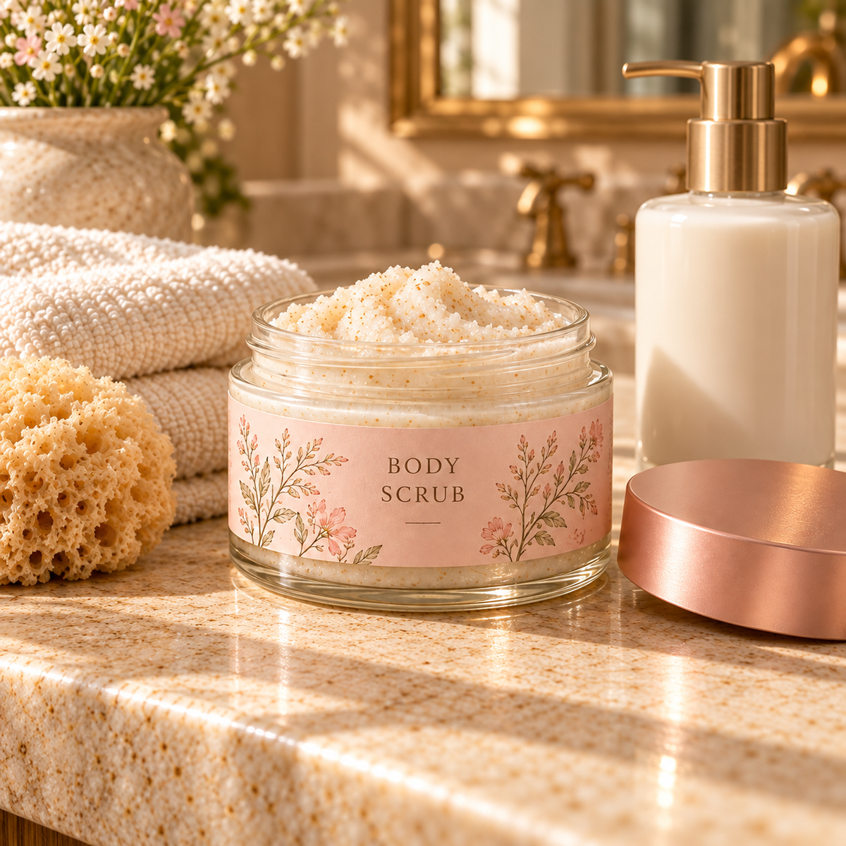 🪷 Body Scrub | Scrub Blend | Shower Ritual | Gift for Her | Rose Gold Floral Jar