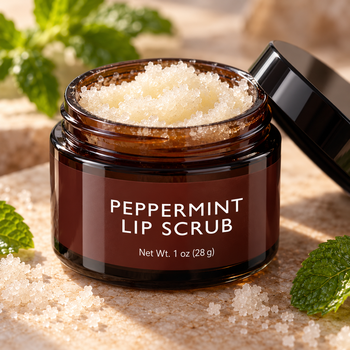🌱 Lip Scrub | Exfoliating Blend | Lip Prep | Gift for Her | Amber Peppermint Jar