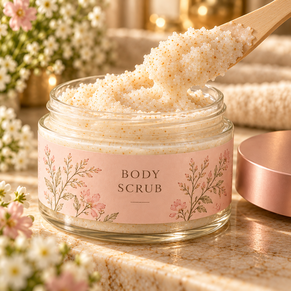 🪷 Body Scrub | Scrub Blend | Shower Ritual | Gift for Her | Rose Gold Floral Jar