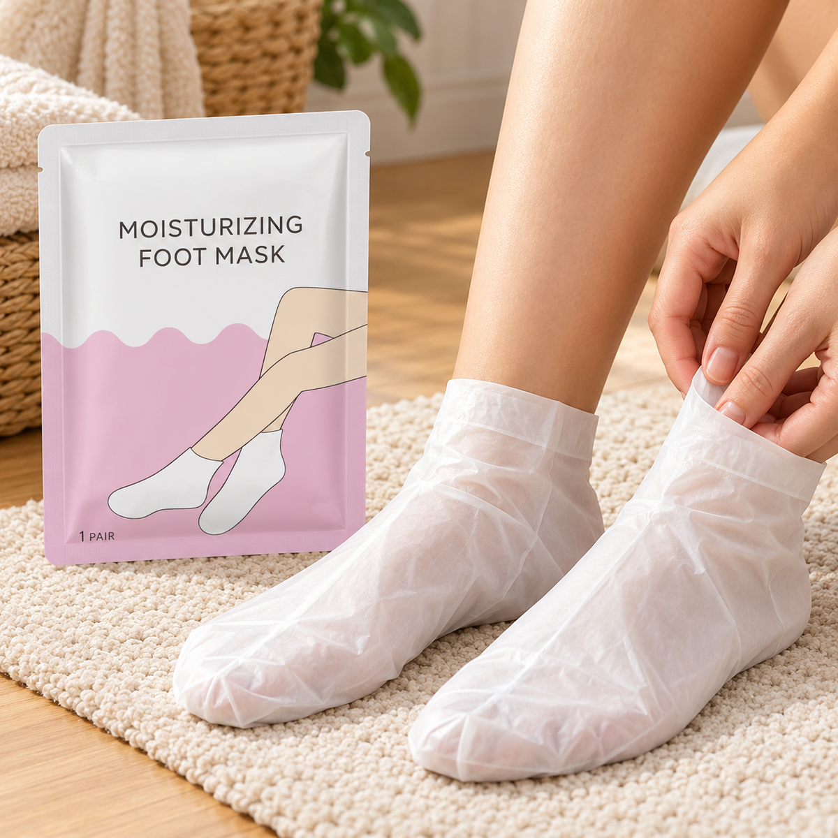 🧦 Foot Mask | Moisturizing Wrap | Spa Pedicure | Gift for Mom | Pink Sachet Pair